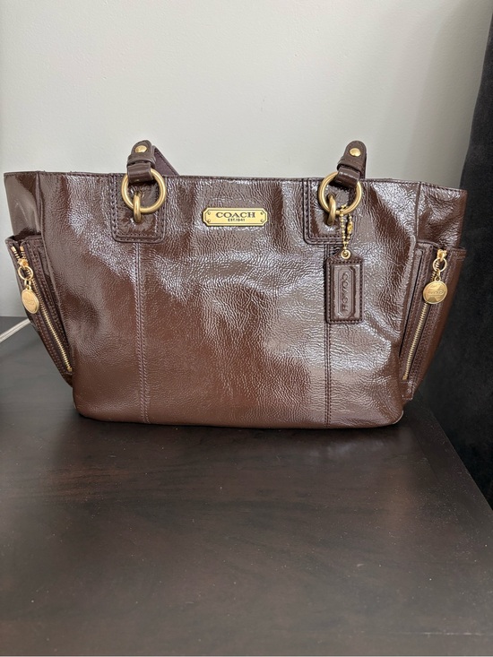 Coach Handbags - Coach Chocolate Brown Patent Leather Tote with Gold Hardware